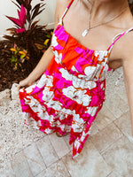 Hot Pink Floral Tie Tiered Maxi Dress