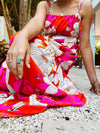 Hot Pink Floral Tie Tiered Maxi Dress