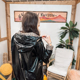 Black Metallic Leo Lined Windbreaker