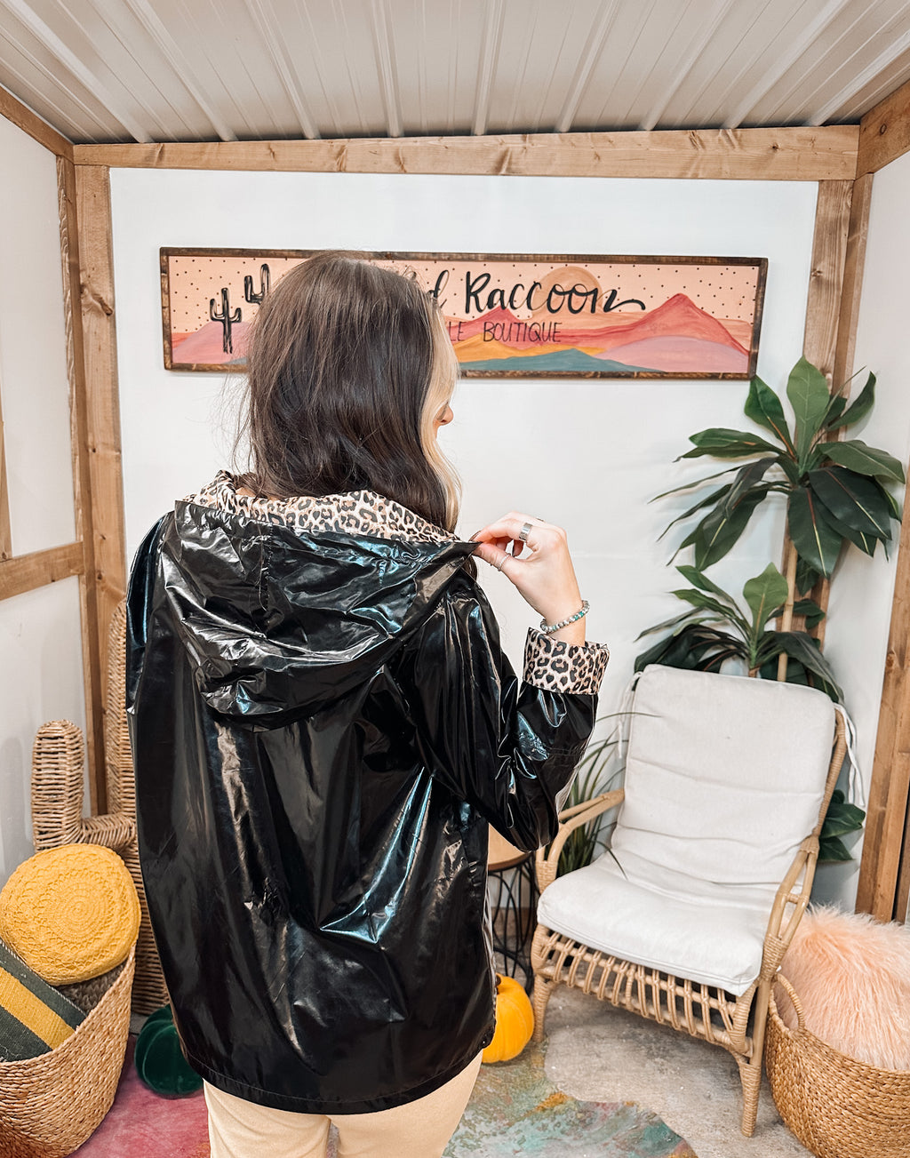 Black Metallic Leo Lined Windbreaker