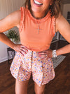 Pink Floral Taffeta Pleated Short