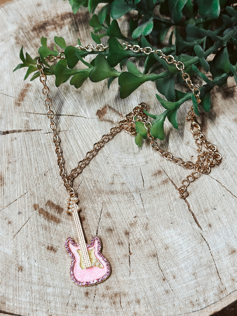 Pink Guitar Necklace