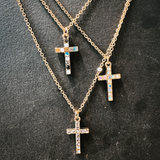 Gold Rhinestone Cross Pendant Necklace