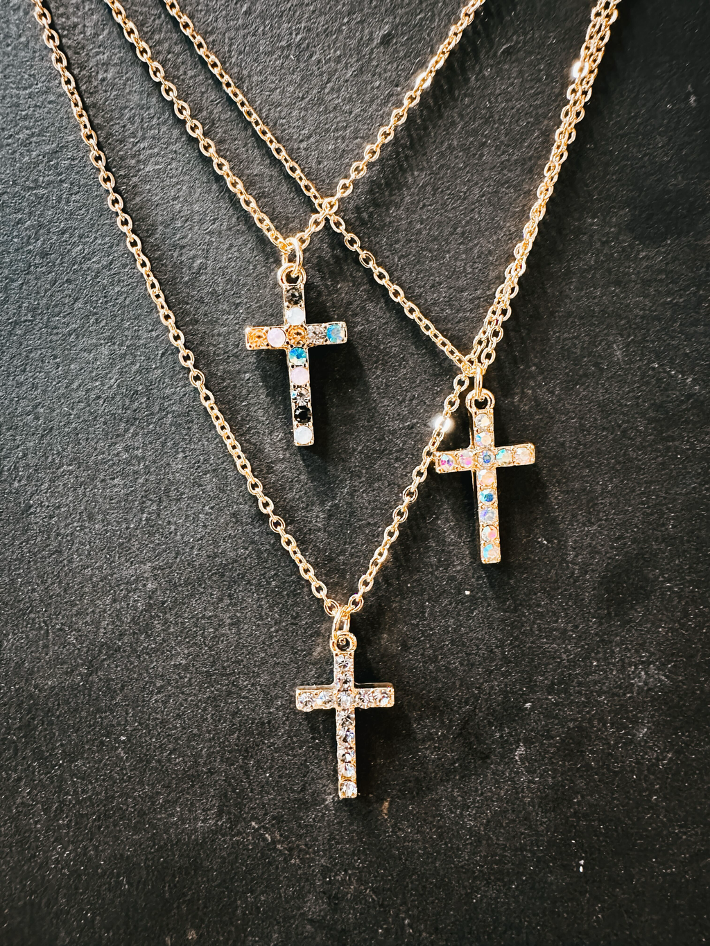 Gold Rhinestone Cross Pendant Necklace