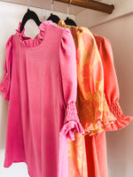 Apricot Floral Ruffle Neckline Blouse with Smocked Short Sleeve