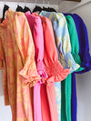 Apricot Floral Ruffle Neckline Blouse with Smocked Short Sleeve
