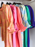 Apricot Floral Ruffle Neckline Blouse with Smocked Short Sleeve