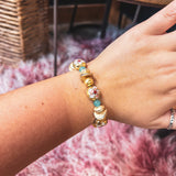 CLOISONE FLOWER BRACLET WITH AQUA STONE