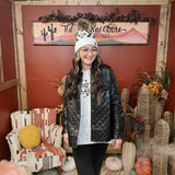 Black Diamond Quilted Leather Jacket with Front Pockets