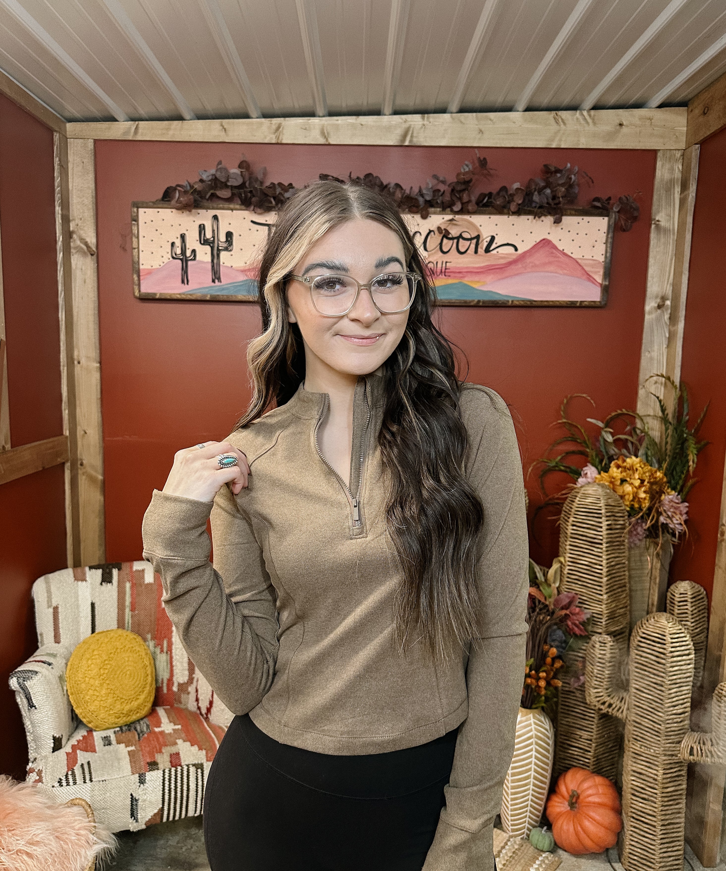 Rib Brush Mock Neckline L/S 1/4 Zip