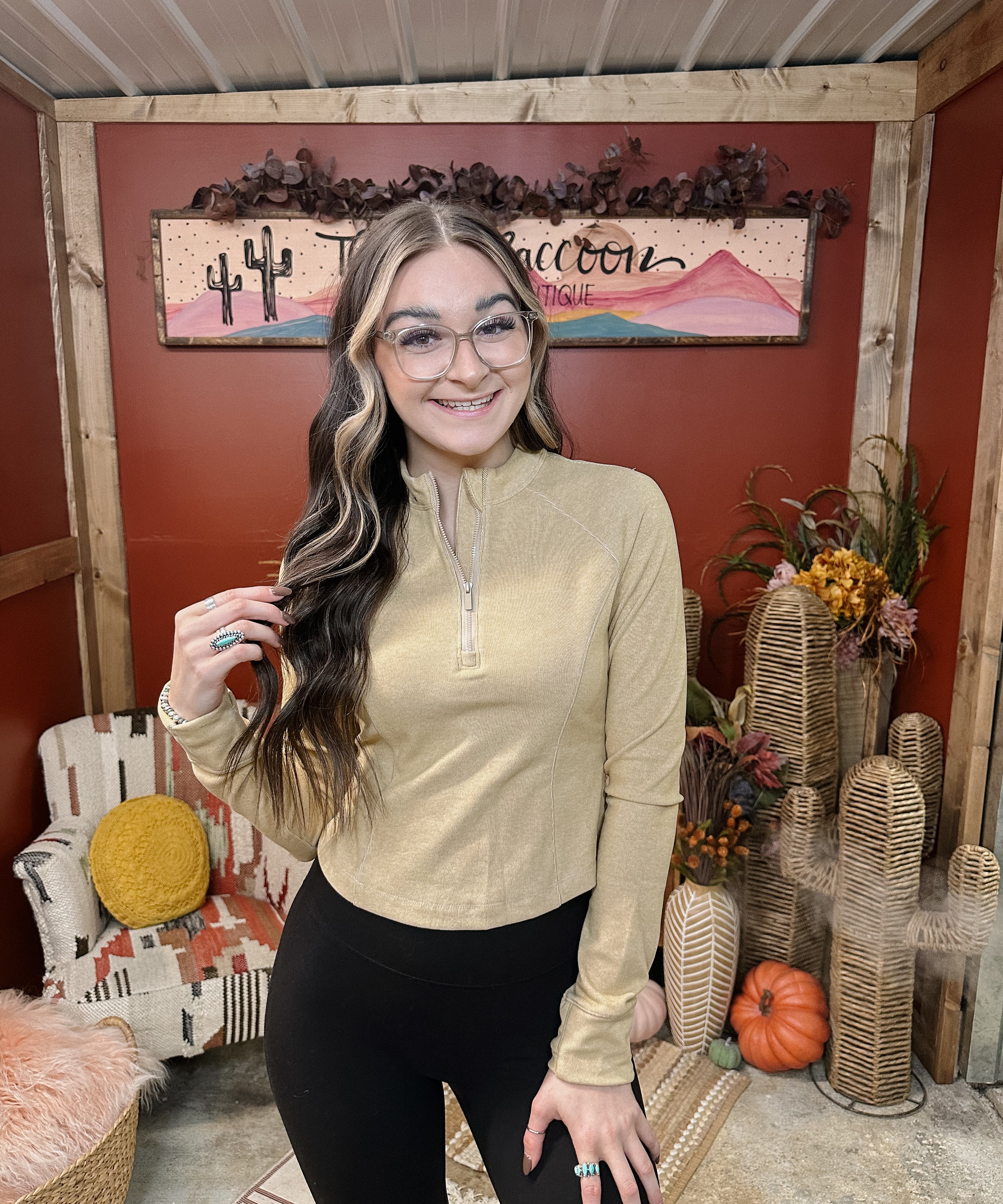 Rib Brush Mock Neckline L/S 1/4 Zip