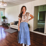 Button Front Denim Tiered Skirt