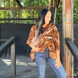 Brown Animal Print Oversized V Neck Dolman