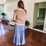 Button Front Denim Tiered Skirt