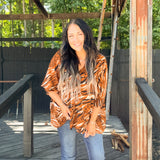 Brown Animal Print Oversized V Neck Dolman