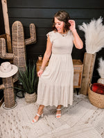 Beige Smocked Tiered Midi Dress