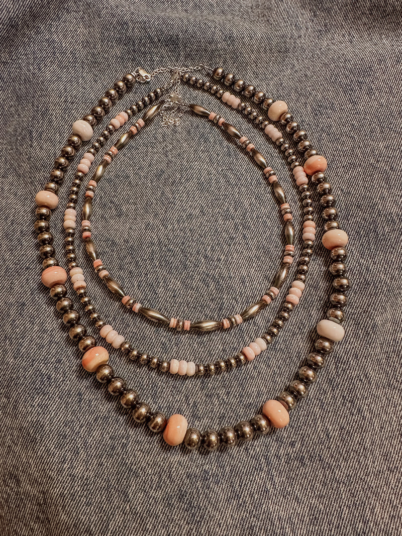8mm Pink Conch + Sterling Silver Pearl Necklace | 20"