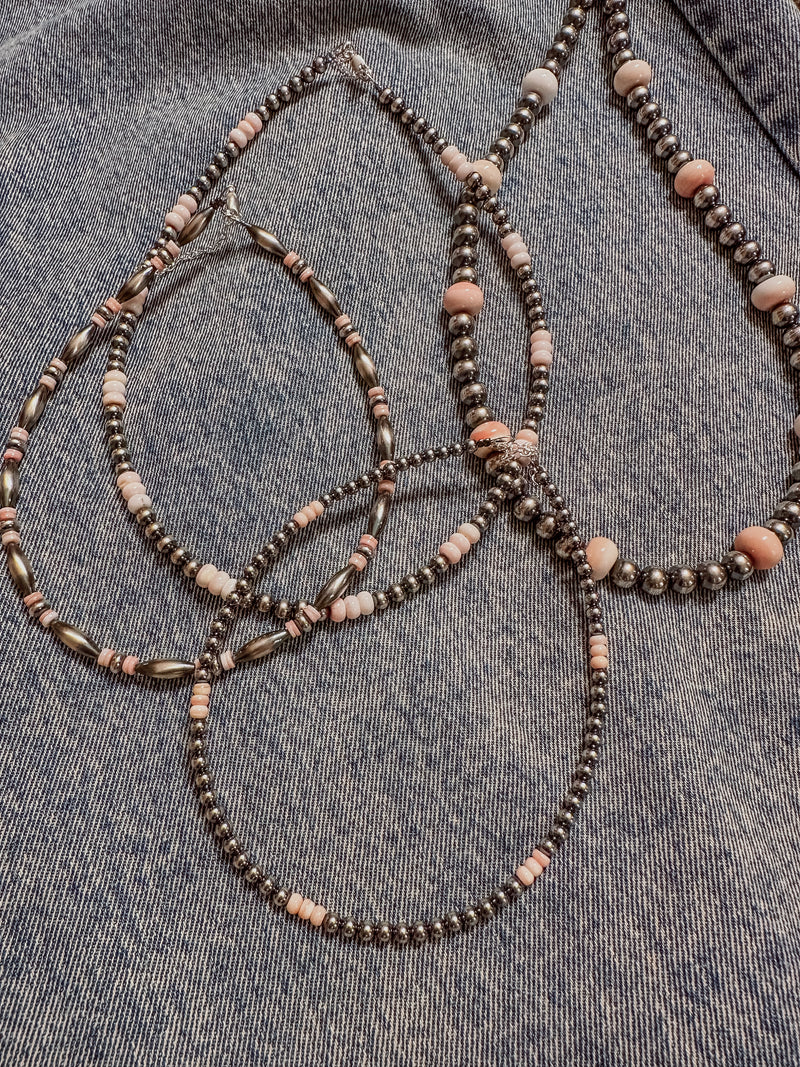8mm Pink Conch + Sterling Silver Pearl Necklace | 20"