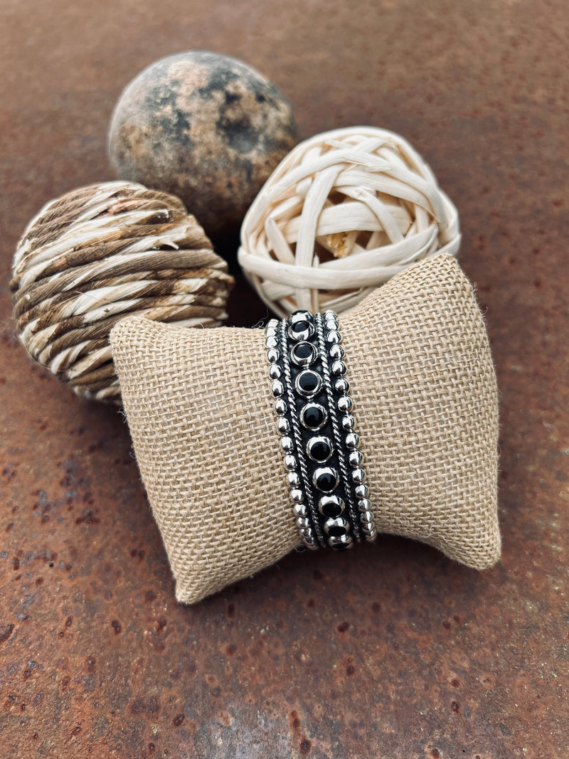 Onyx Triple Ball Inlay Rope Cuff