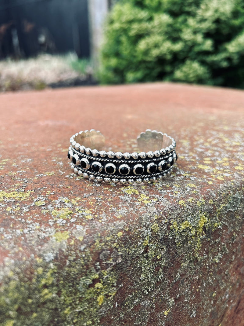 Onyx Triple Ball Inlay Rope Cuff