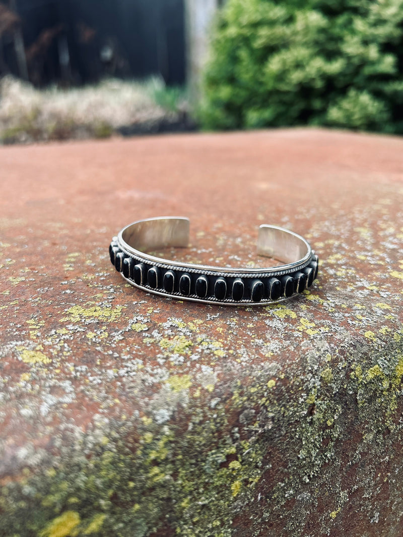 Onyx + SS Multi Stone Cuff