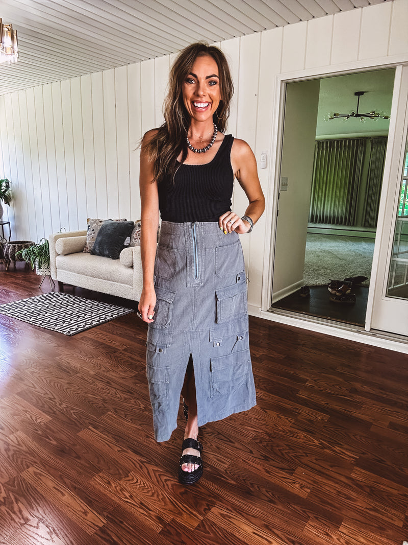 Washed Emerald Cargo Skirt