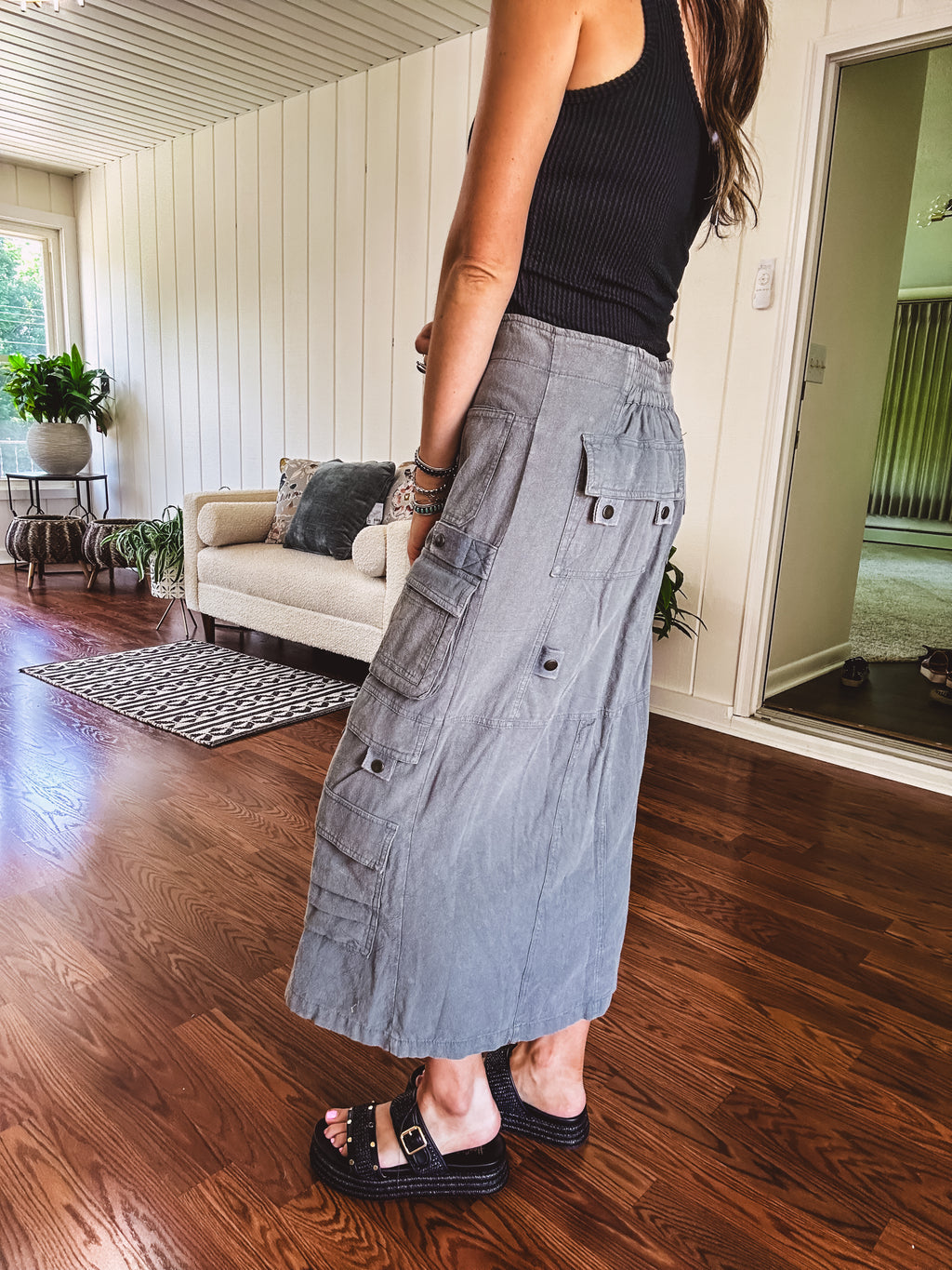 Washed Emerald Cargo Skirt