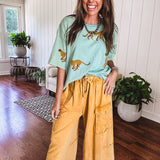 Camel Yellow Mineral Wash Wide Leg Utility Pant