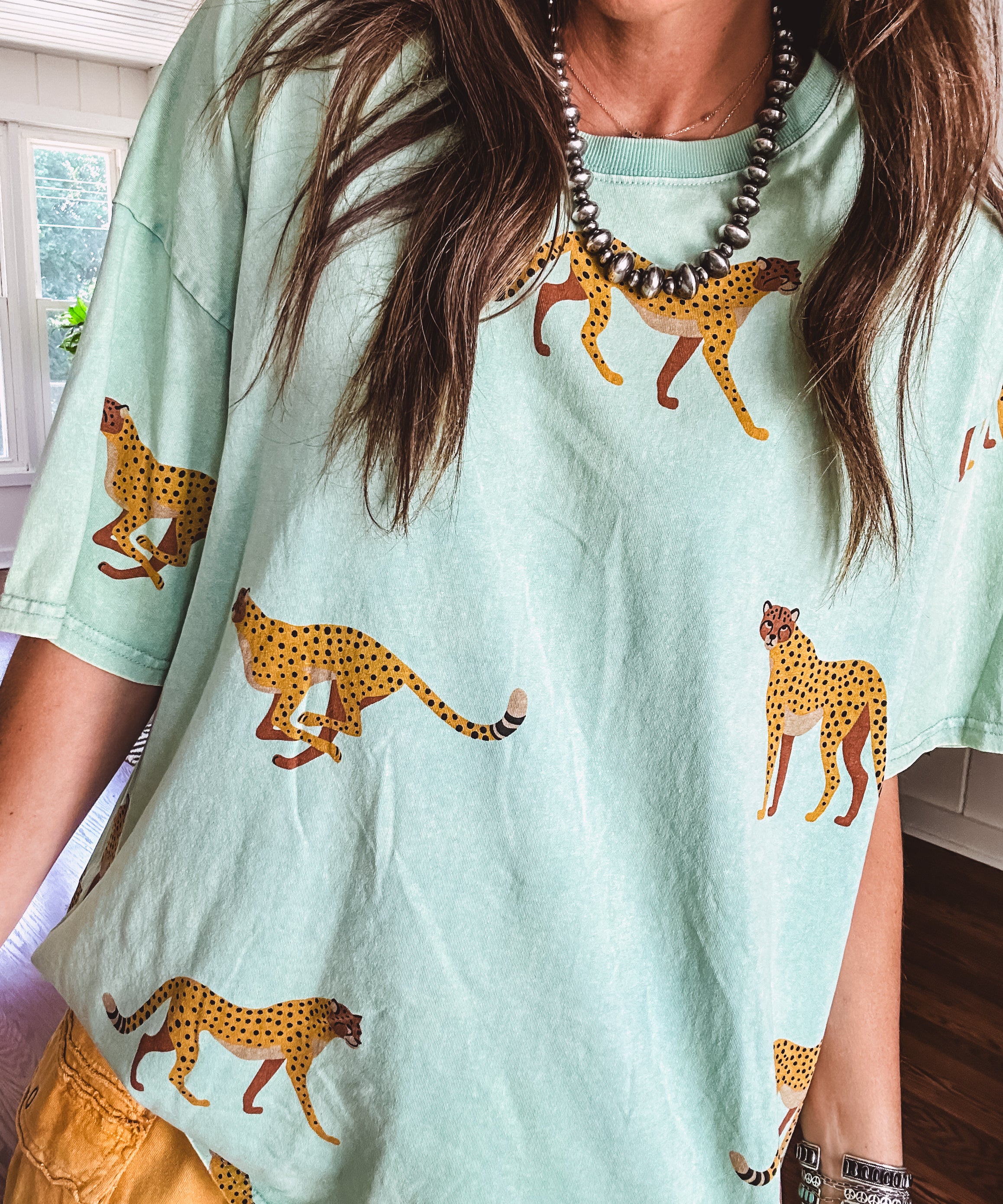 Sage Cheetah Mineral Wash Top
