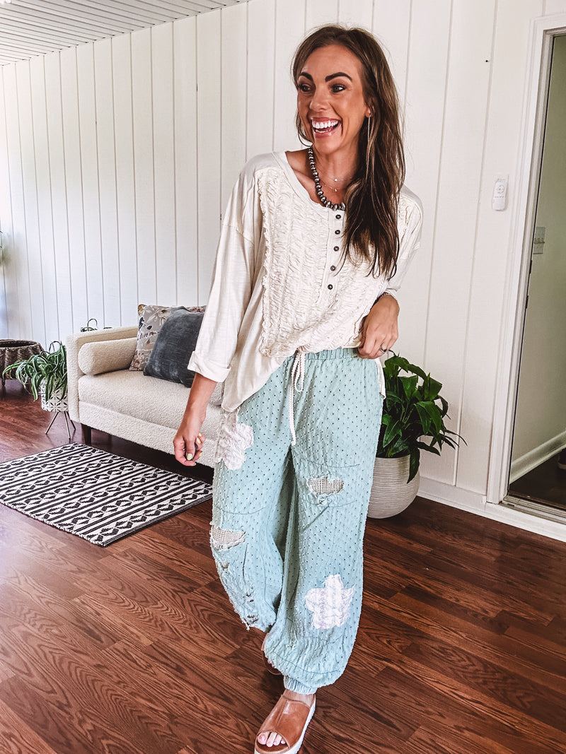 Powder Mint Eyelet Patch Jogger
