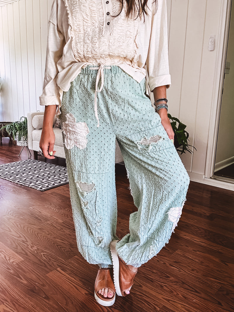 Powder Mint Eyelet Patch Jogger