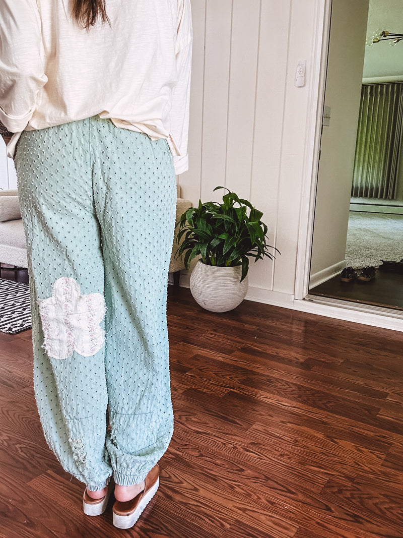 Powder Mint Eyelet Patch Jogger