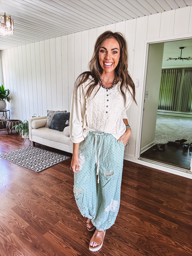 Powder Mint Eyelet Patch Jogger