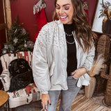 Bone Rhinestone Bomber Jacket