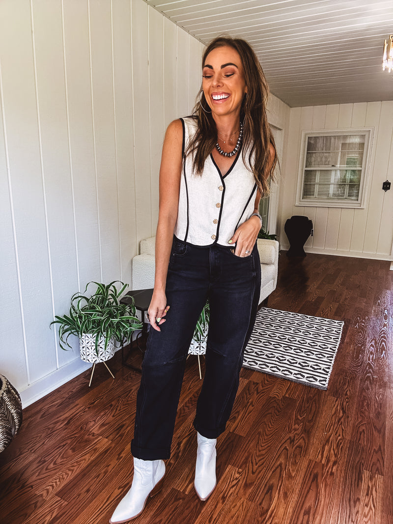 Oatmeal Contrast Edge Button Down Vest