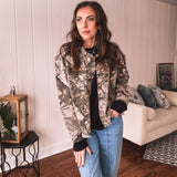 Cute in Camo Denim Stud Detail Jacket