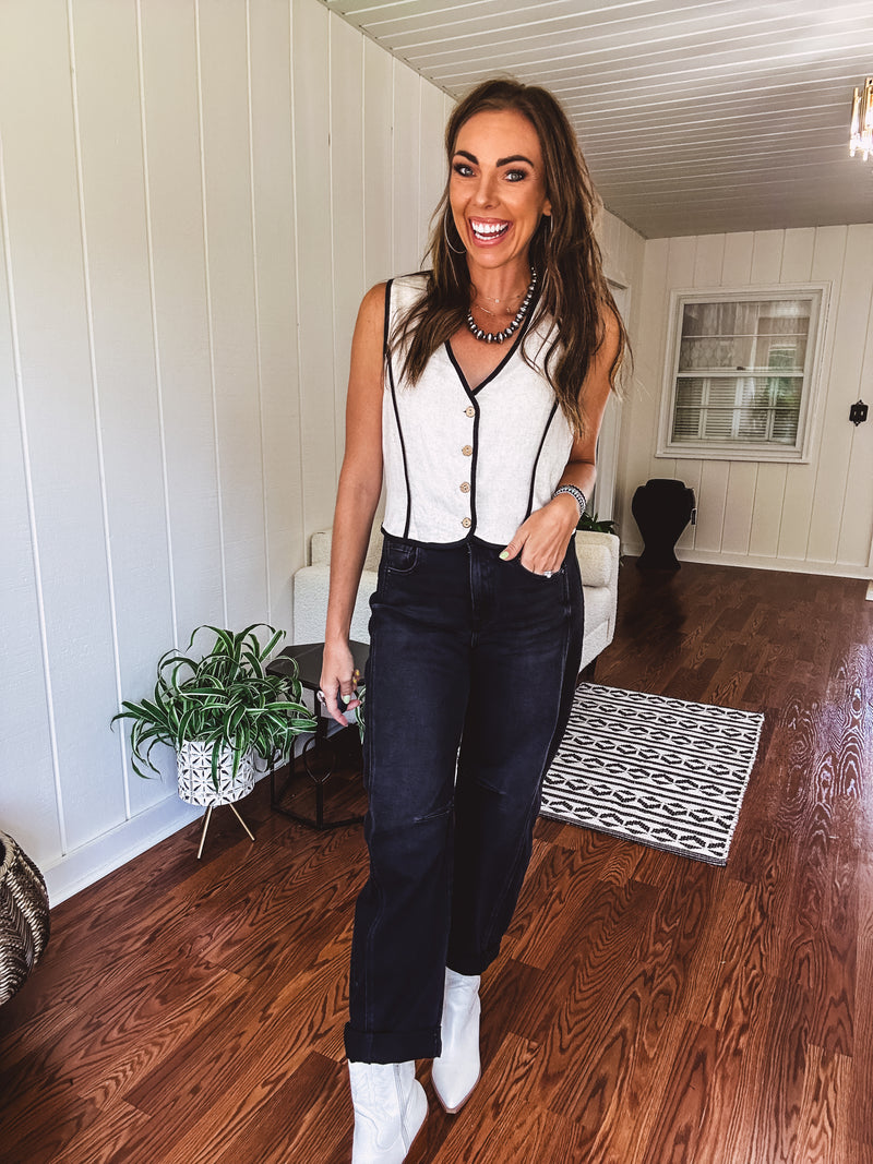 Oatmeal Contrast Edge Button Down Vest