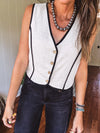 Oatmeal Contrast Edge Button Down Vest