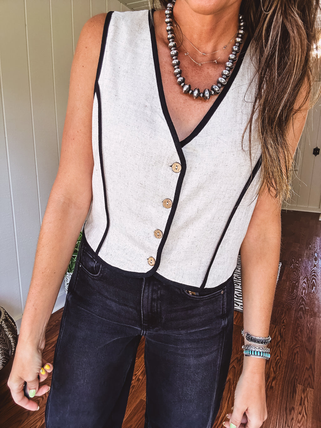 Oatmeal Contrast Edge Button Down Vest