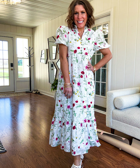slim fit dress slacks Elena White Floral Print Midi Dress main image 1
