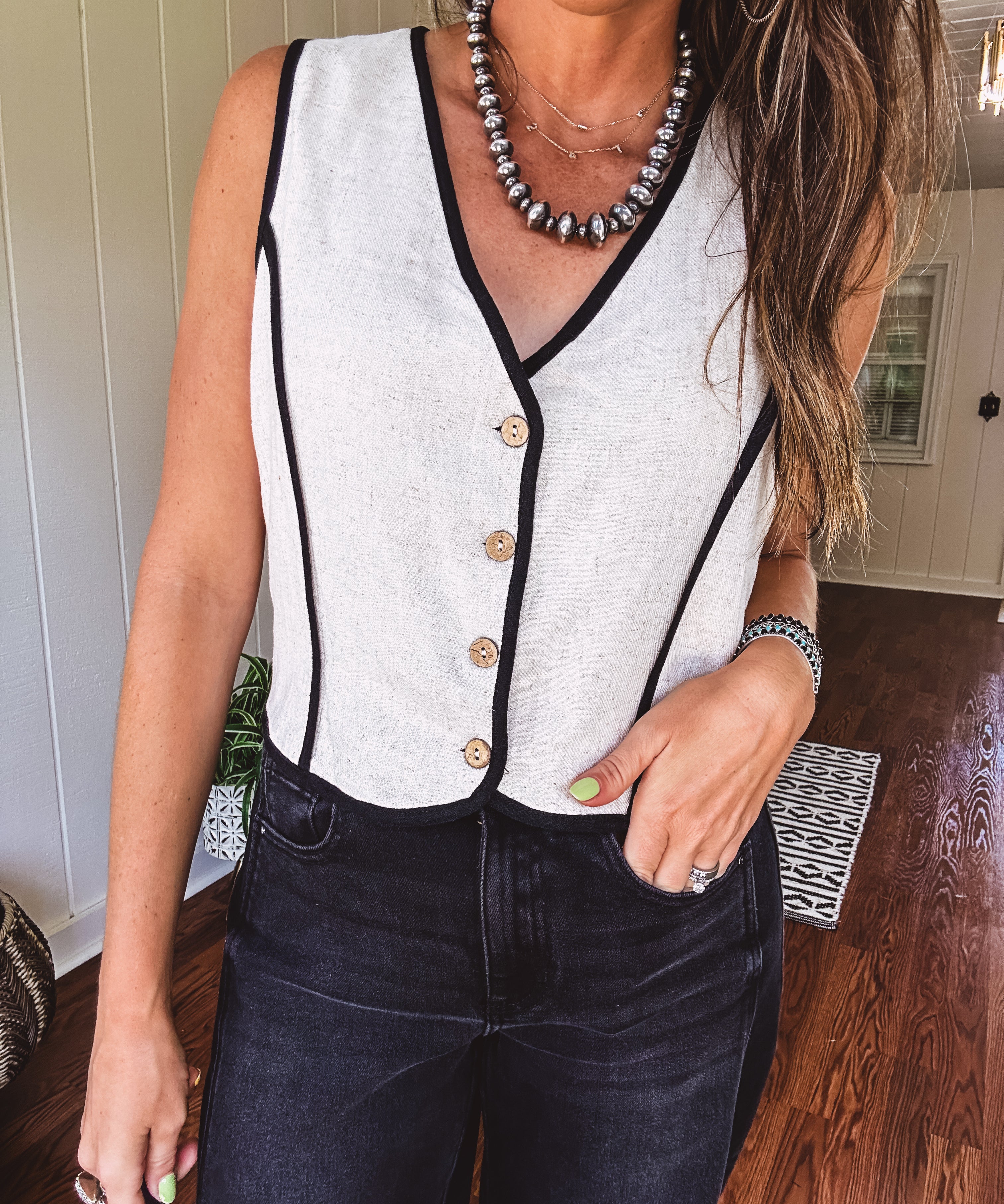 Oatmeal Contrast Edge Button Down Vest