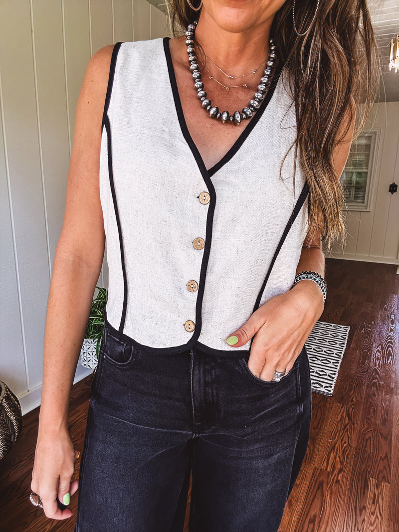 Oatmeal Contrast Edge Button Down Vest