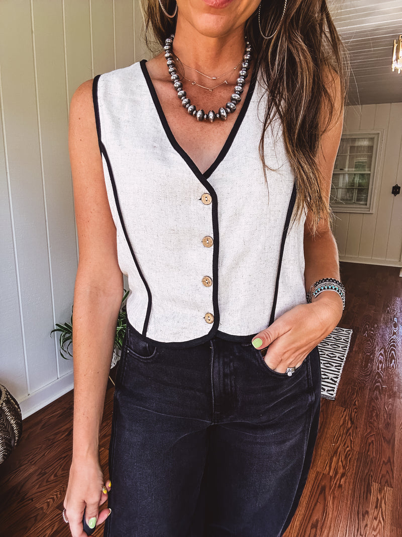 Oatmeal Contrast Edge Button Down Vest