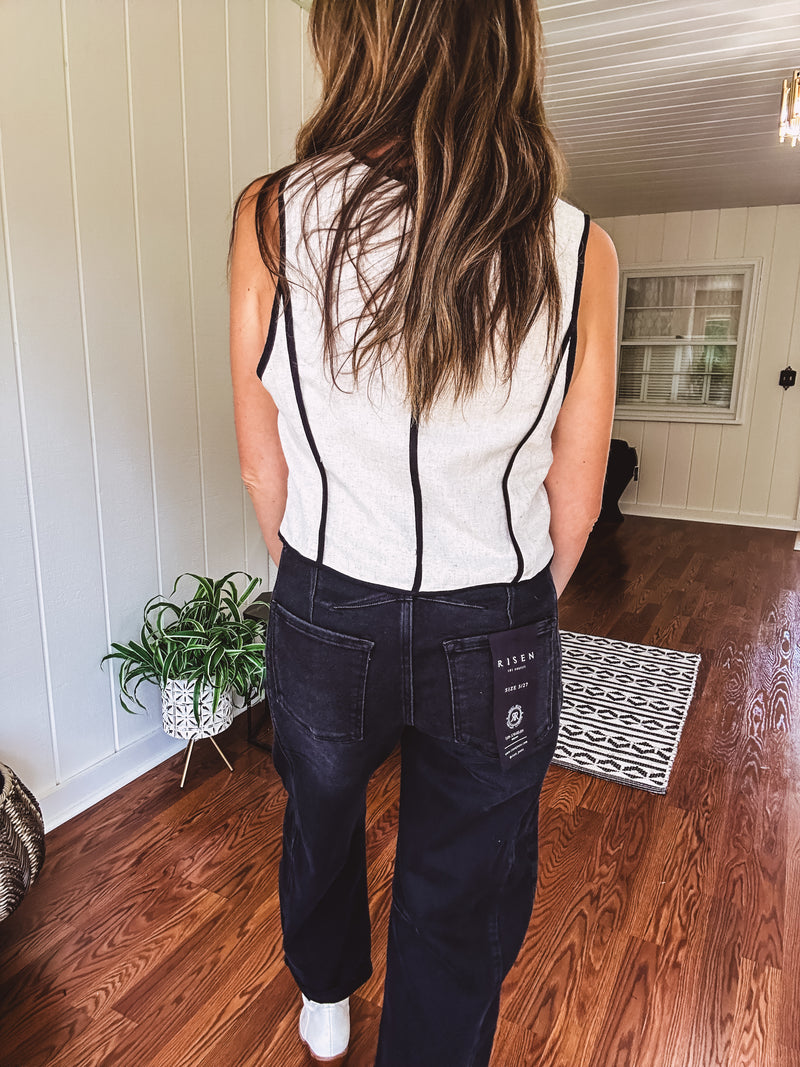 Oatmeal Contrast Edge Button Down Vest