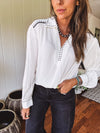 White Studded Contrast Piping L/S Blouse