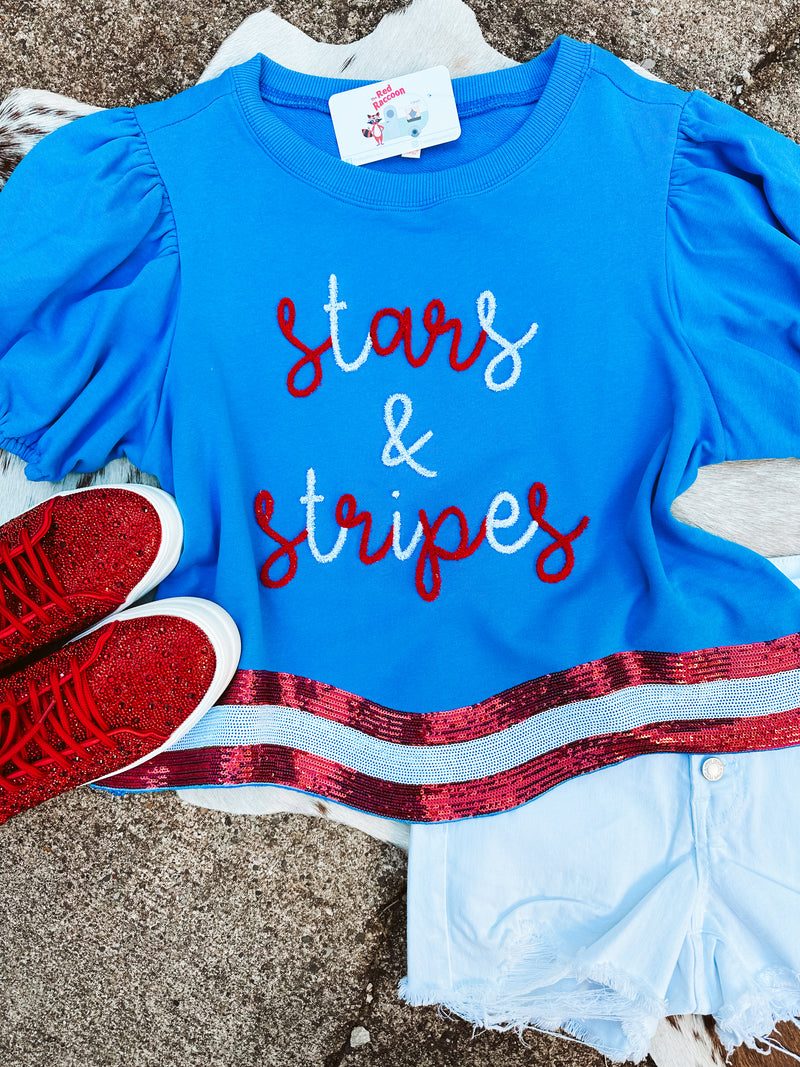 Stars & Stripes Blue Sequin Patch Tee