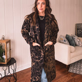 Animal Blocked Faux Fur Midi Coat