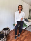 White Studded Contrast Piping L/S Blouse