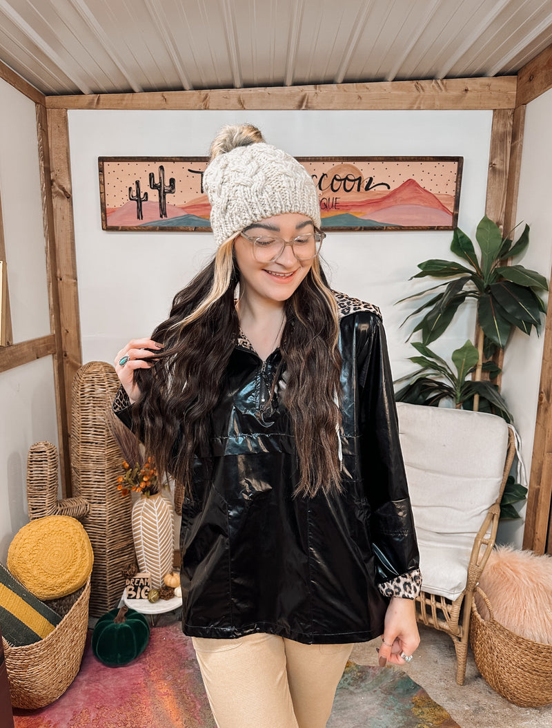 Black Metallic Leo Lined Windbreaker