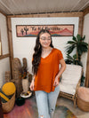 Rust V Neck Dolman Sleeve Top